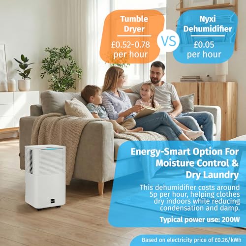 Nyxi 12L Dehumidifier with Digital Humidity Display, Sleep Mode, Clothes Laundry Drying, Continuous Drainage, 24 Hour Timer, Removes Condensation, Damp, Moisture, Ideal for Homes, Offices, Basements - Image 5