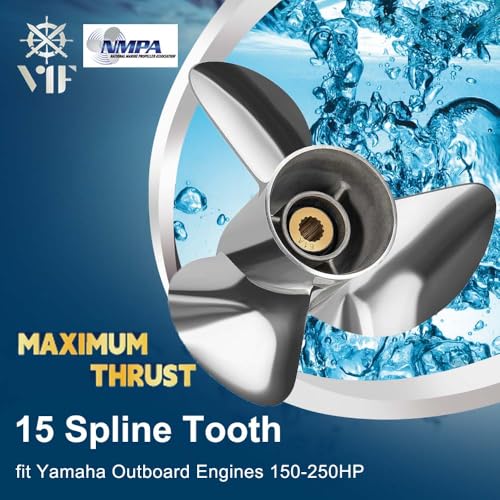 Image of VIF Jason Marine OEM Upgrade Stainless Steel Boat Propeller Compatible with Yamaha 150hp 175hp 200hp 220hp 225hp 250hp F150 F175 F200 F225 Outboard Engines,15 Spline Tooth