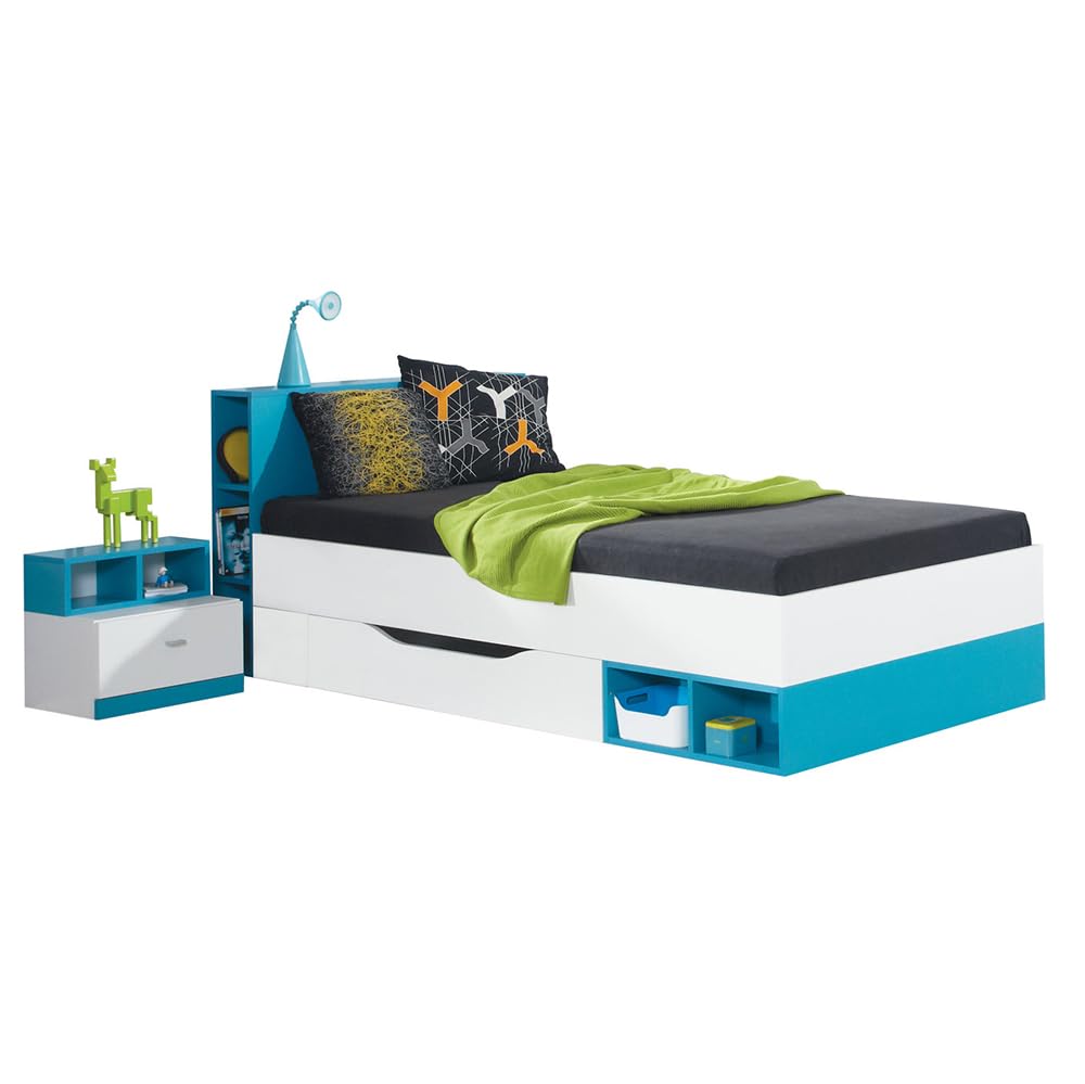 Lomadox Jugendzimmer Kinderzimmer Komplett-Set mit Bett 90x200cm und Schreibtisch modern weiß mit türkis