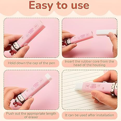 KALRA MAGIC® Cute Cartoon Girl Theme Eraser Pack of 2 | Rectangular Kawaii Rubber Erasers for Kids | Smooth Erasing Stationery for School & Office (Purple-Pink) 2
