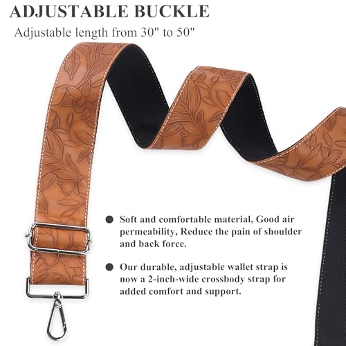 Hennaja Purse Straps Replacement Crossbody,Crochet Purse Strap for Handbags,Wide Shoulder Straps for Bags(5-Carved Light Brown)3