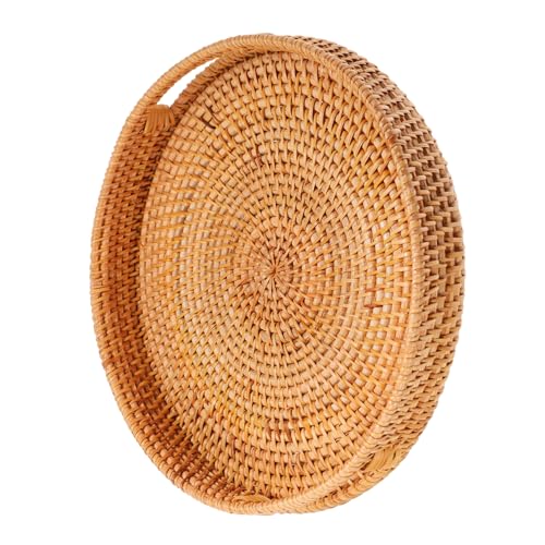 Cabilock Hand Woven Fruit Basket with Hollow Handles for Easy Carrying Decorative Tray for Home Dining and Gatherings