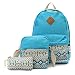 OURBAG Canvas Casual Lightweight Backpack Shoulder Bags Wallet 3PCS Set for Women Light Blue