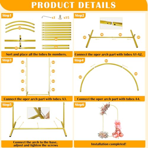 Wedding Arch Backdrop Stand Balloon Arch Stand Wedding Arches for Ceremony Metal Arch Backdrop Stand for Birthday Anniversary Wedding Party Baby Shower (6.6FT Arch) - Image 6