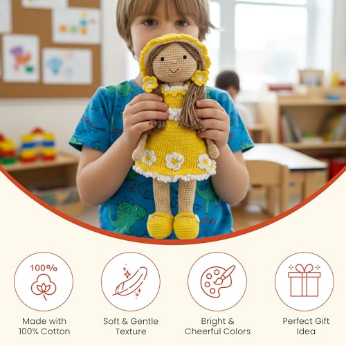 Image of Happy Threads Handmade Crochet Doll - Sunshine | Amigurumi Toys for Girls & Boys | Soft Doll for Kids | Ideal Crochet Soft Toys for Gifting & Nursery Decor, Eco-Friendly, BIS Certified (100% Cotton)