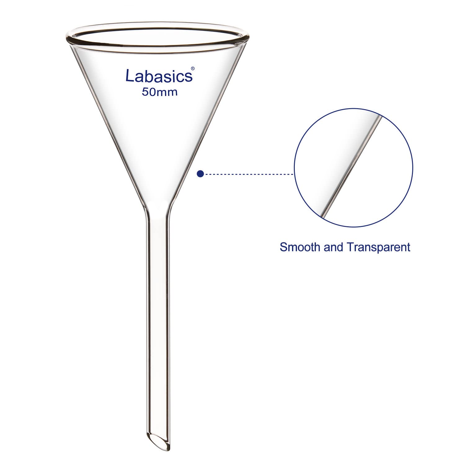 Labasics 2 Pezzi Imbuto in Vetro Borosilicato Glass Funnel, Imbuti da Laboratorio, Gambo Corto Diametro 50 mm, Lughezza Stelo 50 mm
