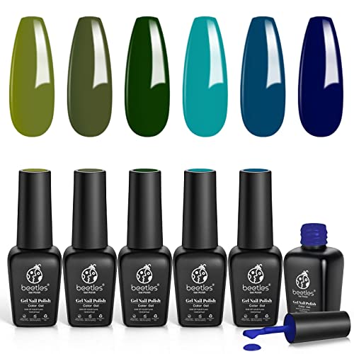 Beetles Green Gel Nail Polish Kit - Olive Green Avocado Gel Polish Set Spring Summer Gel Nail Kit Navy Blue Dark Blue Turquoise Soak Off Nail Lamp Nail Gel Kit Nail Art Gifts Box #TOP13