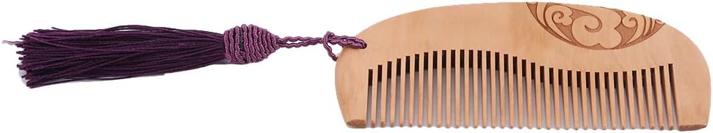 kemai Wood Comb with Tassel Fine Tooth Comb Lightweight Beard Hair Comb Double Carved Family Combs for Women Men,Purple