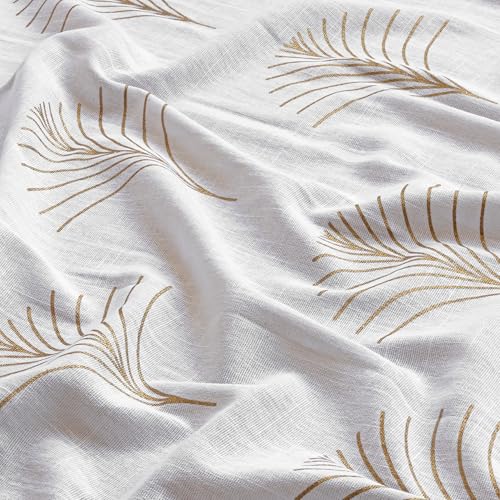 Image of HOMEMONDE Sheer Long Door 10 Feet Curtains 1 Piece - Printed Sheer Light Filtering Curtain Top Style Eyelets - (Gold, 120 Inch)