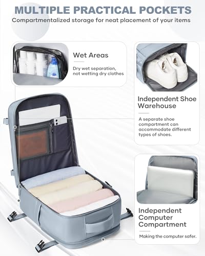 Image of coowoz Travel Backpack Carry On for Women Man Gym Backpacks with Laptop Compartment Mochila de Viaje Teacher Personal Item Backpack Airplane Accessories Must Haves Grey Blue 20L