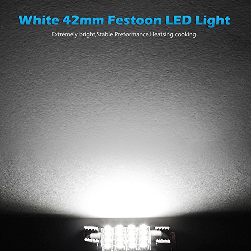 Partsam 10pcs 6000K White 41mm 42mm 43mm Festoon 16-3528-SMD LED Bulbs for Interior Lights Dome Map Trunk Cargo Area Lights 570 578 6413 12V Lamps - Thumbnail 3