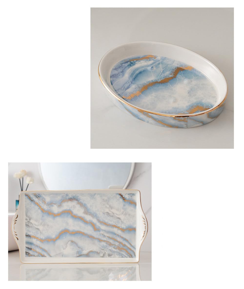 Luxuriöses Marmor-Badezimmerzubehör-Set, 5-teiliges Bad-Set mit Zahnbürstenhalter, Zahnputzbecher, Seifenspender und mattem Finish, elegantes Geschenk-Set für Badezimmer-Dekoration, Blau,