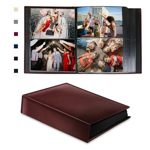Rdylymx Photo Album 6x4 200 Pockets Slip in Picture Album for Family Wedding Anniversary Leathen Photo Book Holds 200 Horizontal 10x15cm Photos(Brown)