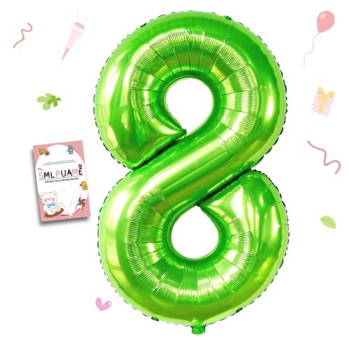 Image of 40 Inch Green Number 8 Balloon, 8th Birthday Decoration Boys Girls