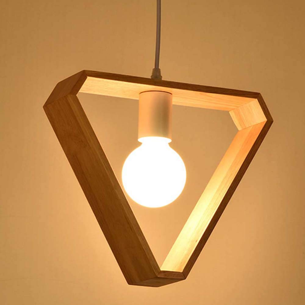 ChaoZan Pendant Light Wood Bedroom Living Dining Room Hanging Lighting E27 Base Modern Creativity LED Chandelier Retro Ceiling Light Fixture for Restaurant Study Room Corridor, Triangle