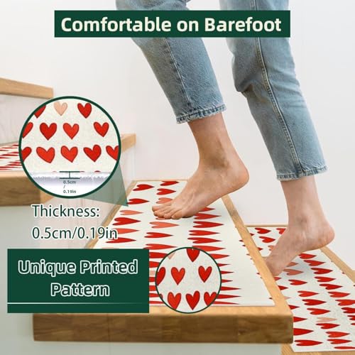 Tapis d'escalier antidérapants lot de 15 avec motifs cœurs pour marche en bois 20x76 cm