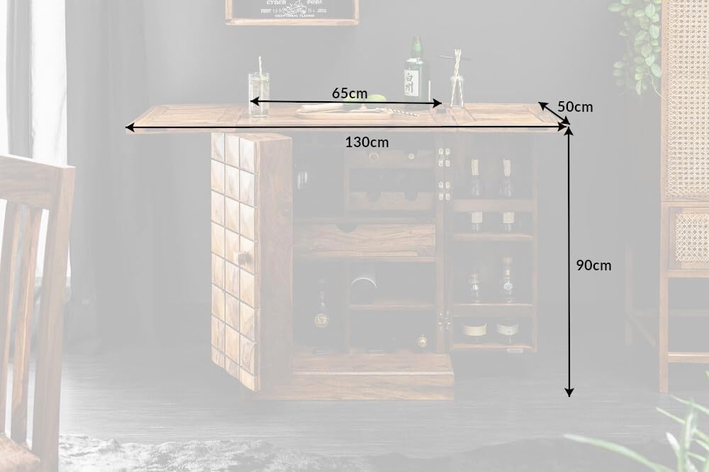 invicta INTERIOR riess-Ambiente.de Massiver Barschrank MOSAICO 130cm Sheesham Sheesham Holz Stone Finish 3D Effekt Hausbar Weinschrank