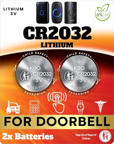 Wireless Doorbell Button Batteries (2-Pack) CR2032 – DEFIANT, Heath Zenith, Honeywell, LETSWILL, PHILIPS, SECRUI, TECKNET – Wireless Doorbell Button Battery Replacement Kit
