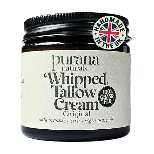 Whipped Tallow Cream - Grass-Fed, Halal Beef Tallow Skincare with Organic Olive Oil - Seed Oil Free, Face Cream & Body Moisturiser for Dry Skin & Eczema Relief (60ml, Original)
