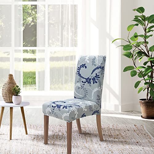 Image of SPRINGRICO Chair Covers for Dining Room, Universal Stretch Fit Washable Kitchen Parson Seat Cover, Spandex Removable Protector Slipcover for Restaurant, Hotel, Ceremony (Set of 4, Floral GREY1)