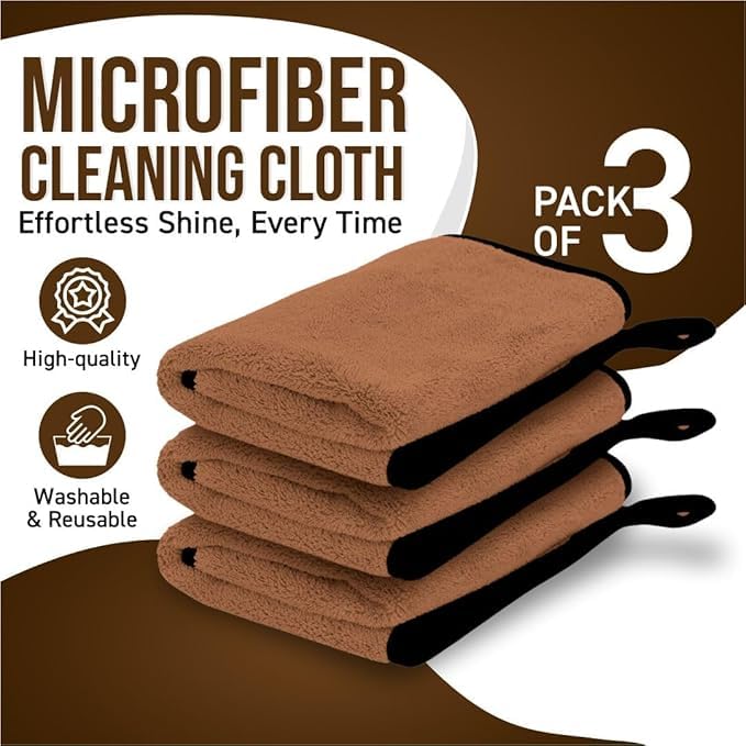 Image of Btag Microfiber Cleaning Cloth, 40x60 cms 600 GSM | Highly Absorbent,Lint and Streak Free, Multi-Purpose Wash Cloth for Kitchen,Car,Window,Stainless Steel,Silverwear(Dark Brown 40x60cms) Pack of 3