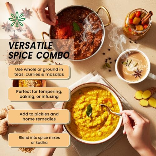 Image of Pure Tree Certified Organic Cloves,Cardamom 100g,Ajwain 150g,Methi 250g,Saunf 125g,Blackpepper 175g | Glass Jar | Ajwain, Fenugreek, Fennel, Cloves, Cardamom, Black Pepper Combo Pack