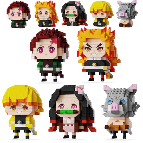 Image of 5 Kill Demon-Themed Anime Slayer Figures Building Set, 2IN1 Sitting&Standing Models Cute Popular Characters Monster Killer Micro Brick, Japanese Manga Merch Toy Decor Birthday Gift for Fans(1140 Pcs)