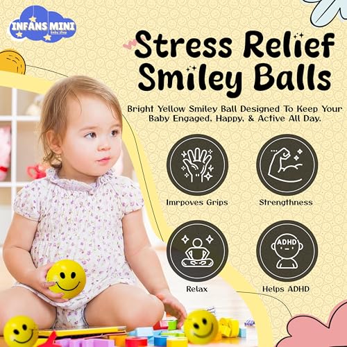 Image of Smiley Balls for Kids Non-Toxic Squeeze Toys, Soft Foam Sponge Ball for Hand Exercise & Stress Relief for Adults (Pack of 24)