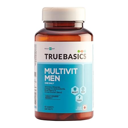 TrueBasics Multivit Men (90 Tablets) For Men, With Zinc, Vitamin C, Vitamin D3 and Multiminerals, Antioxidant-Rich, Stress Buster Blend, Clinically Researched Ingredients