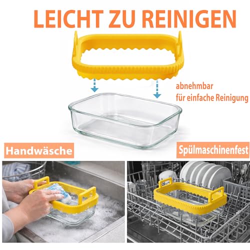 Hivio Auflaufform Airfryer für Ninja Heißluftfritteuse AF400EU/DZ400EU/AF500EU/COSORI Heißluftfritteuse 2 Kammern, Glas Airfryer Zubehör, BPA-frei, Herausnehmbarer Silikonring, Spülmaschinenfest
