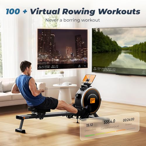 Image of Flexnest Flexrower Smart Bluetooth-Enabled Rower Rowing Machine, for Home Gym Workout with Classes from Trainers on Flexnest App - Black (Flexrower Lite)