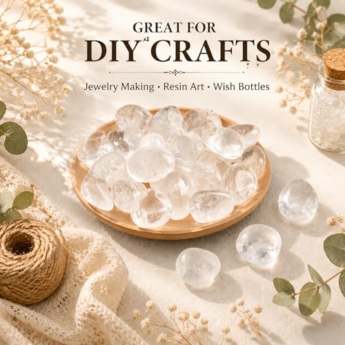 Image of Polished Stone Set Clear Quartz Crystals, 0.8 inch Handpicked Tumbled Gemstones Jasper Rocks, Pebbles for Reiki, Chakra, Healing, Home Decor