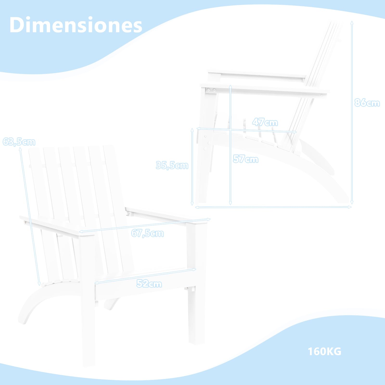 GOPLUS Silla Adirondack de Madera de Acacia, Silla de Jardín con Respaldo y Reposabrazos, Sillón Ergonómica para Terraza Piscina Patio Playa, 68x73x86CM, Carga hasta 160KG (Blanco)