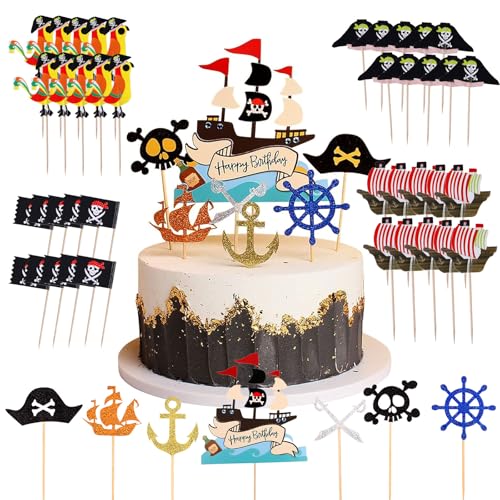 Lot de 55 décorations de gâteau pirate pour fête pirate - Décoration de gâteau - Décoration de gâteau - Décoration de gâteau d'anniversaire - Halloween