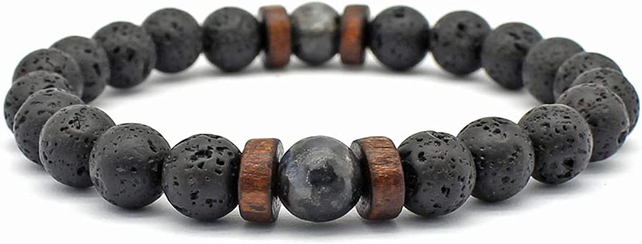 GenericNatural Moonstone Bracelet for Men and Women, Vintage Volcanic Lava Tibetan Beads