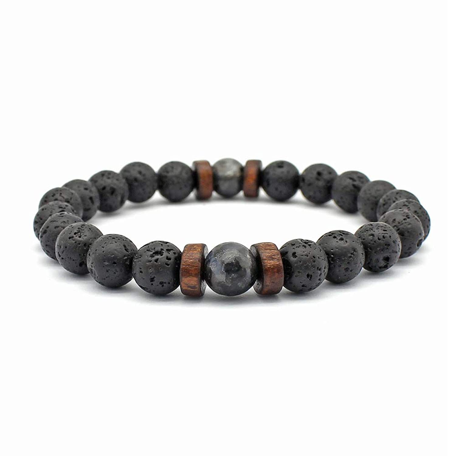 GenericNatural Moonstone Bracelet for Men and Women, Vintage Volcanic Lava Tibetan Beads