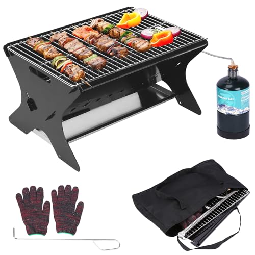 GFTIME Tragbarer gasgrill mit Stecksystem, Gas &...