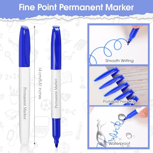 Image of Ctosree 40 Pack Blue Permanent Markers Bulk Permanent Marker Set Fine Point Pens Works on Plastic, Wood, Stone, Metal and Glass Office School Supplies