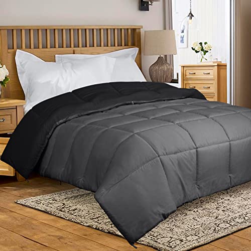 Image of ROYALE King Comforter - All Season Down Alternative Bedding Comforters- Lightweight Quilted Comforter with Corner Tabs- Soft Luxury Hotel Comforters- Box Stitched Duvet Insert (King, Black & Grey)