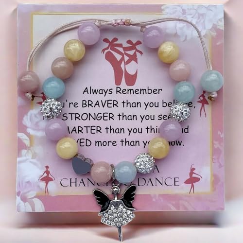 Image of DOLON Colorful Stones Handmade Crystal Ballet Charm Bracelet First Recital Stage Performance Dance Competition Encouragement Gift for Her