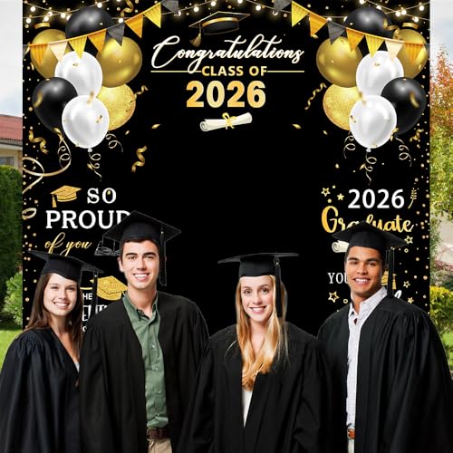 Tela de fondo graduación negro y dorado 78.7x70.8 pulg miniatura 6
