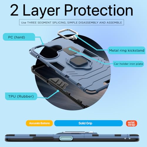 Image of Pikkme D5 Tough Armor Back Cover | 360 Protection Case | Ring Holder Stand Bumper Case for Redmi 13 5G / Poco M6 Plus 5G (Blue)