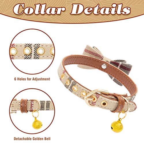 Image of EXPAWLORER Dog Collar and Leash Set - Classic Plaid Dog Bow Tie and Dog Bandana Collar with Bell, Dog Leash Tangle Free, Adjustable Collars for Small Medium Large Dogs Cats, Holiday Ideal Gift