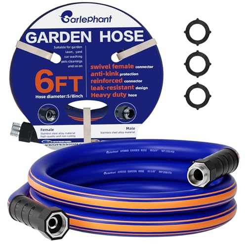 Image of Short Garden Hose 6ft x 5 /8Inch，Short Water Hose with Swivel Handle，Heavy Duty，Flexible，Sturdy，Lightweight，Male to Female Fittings，Ideal for Hose Reel