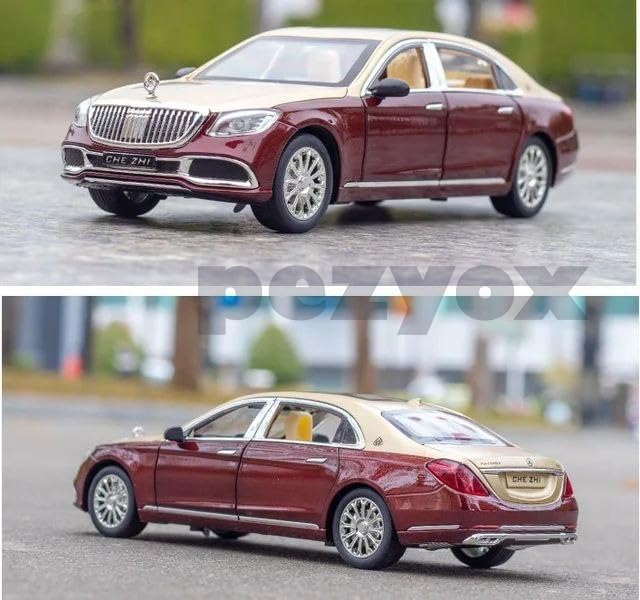 Image of Mercedes Benz Maybach S600 1:24 Big Size Diecast Scale Model Alloy Metal Pull Back Toy car for Kids with Openable Doors & Light, Music Toy Vehicle for Kids (Gold + Maroon)