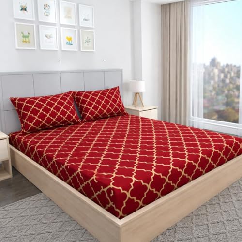Image of BEVI Premium Microfiber 300 TC Fabric Pillow Cover | Ultra Soft & Smooth | Printed Color Pillow | Fade Resistant & Wrinkle Free | Maroon White Line | Pack of 2 | Pillowcase