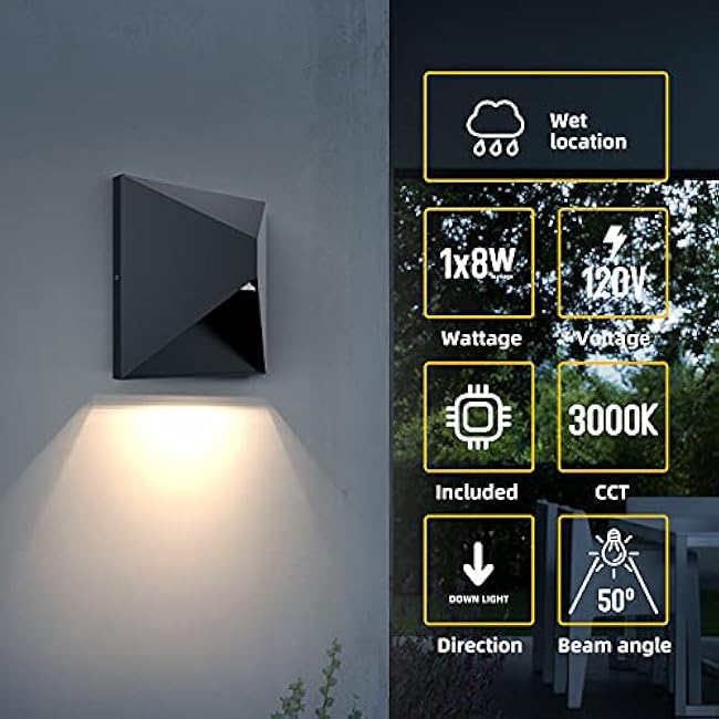 Aluminum Outdoor Sconces Wall Lighting, 8W Outdoor Wall Sconce, LED Porch Lights, Modern Outdoor Light Fixture Wall Mount, Black Wall Light Exterior for House,Enterway,Doorway