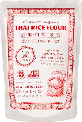 Soeos Thai Rice Flour 16 Ounce, 1 lb (Pack of 1), Rice Flour for Baking or Cooking, Product of Thailand, All Natural White Rice Flour, Gluten Free.