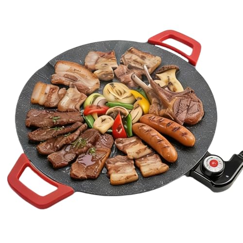 Non-Stick Electric Indoor Grill Pan, 2026 Upgraded Indoor Grills Electric Smokeless, Large Round Electric Griddle, Portable Electric KoreanBbq Grills, for Steaks, Pancakes, BBQ (12 inch)