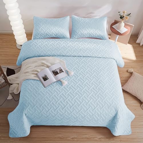 Image of Amazon Brand - Umi 100% Cotton Quilted /Ultrasonic 280 Tc Printed Ultra King Size Bed Cover /Bedsheet /Bedspread Comforter with 2 Pillow Shams /Cover, (Luxurious, 90 x100 inches, Aqua)